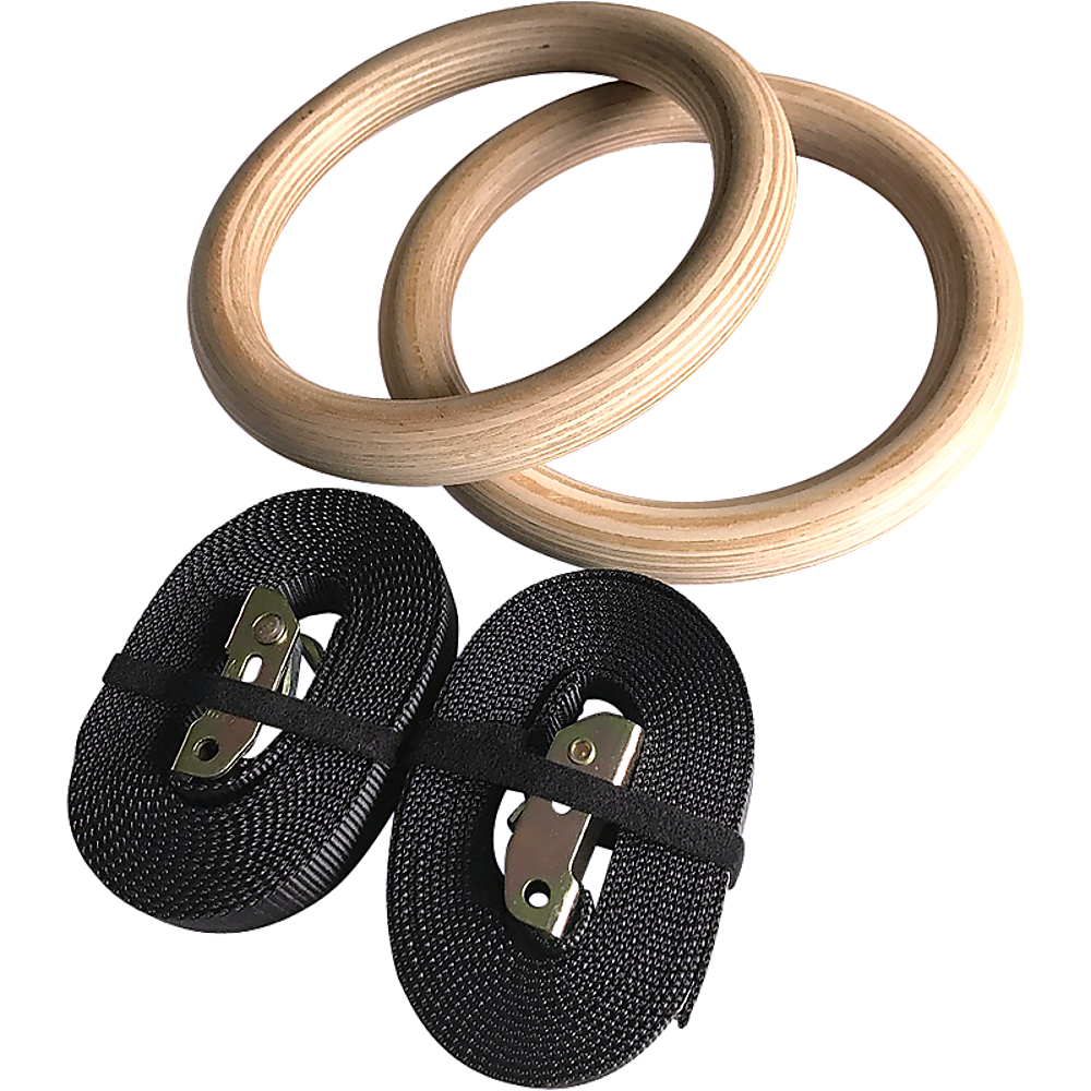 Birch Wood Gymnastic Rings with Adjustable Straps – Strength & Calisthenics Training
