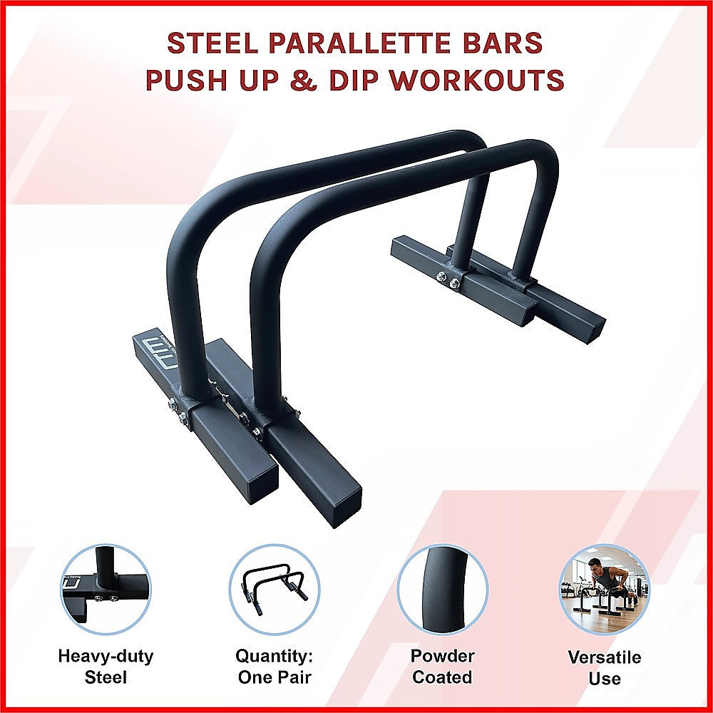 Steel Parallette Bars for Push Ups, Dips & Calisthenics Home Strength Training