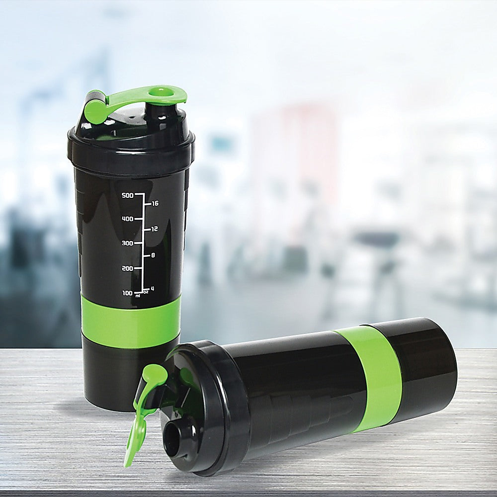 2x Protein Shaker Bottle Set – 3-in-1 Smart Blender Mixer Cup for Gym & Fitness