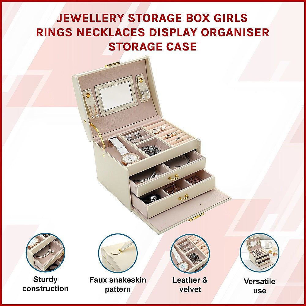 Jewellery Storage Box Girls Ring Necklace Display Organiser Case For Neat Accessory Storage