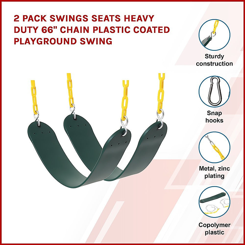 2 Pack Heavy Duty Playground Swing Seats with 66 Inch Plastic Coated Chains for Outdoor Backyard Play