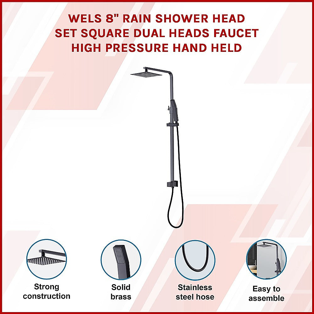 WELS 8" Rain Shower Head Set Square Dual Heads Faucet High Pressure - V63-827941