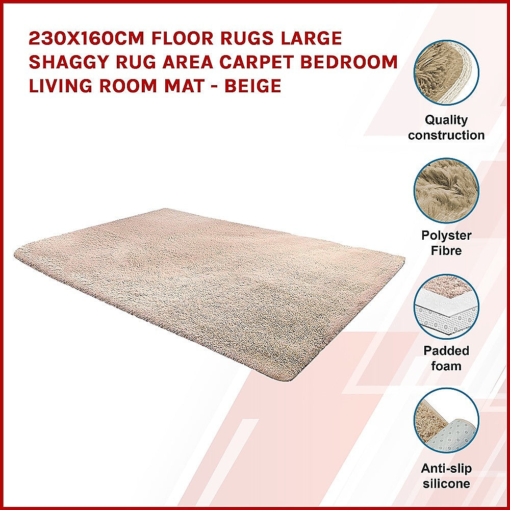 230x160cm Floor Rugs Large Shaggy Rug Area Carpet Bedroom Living - V63-832151
