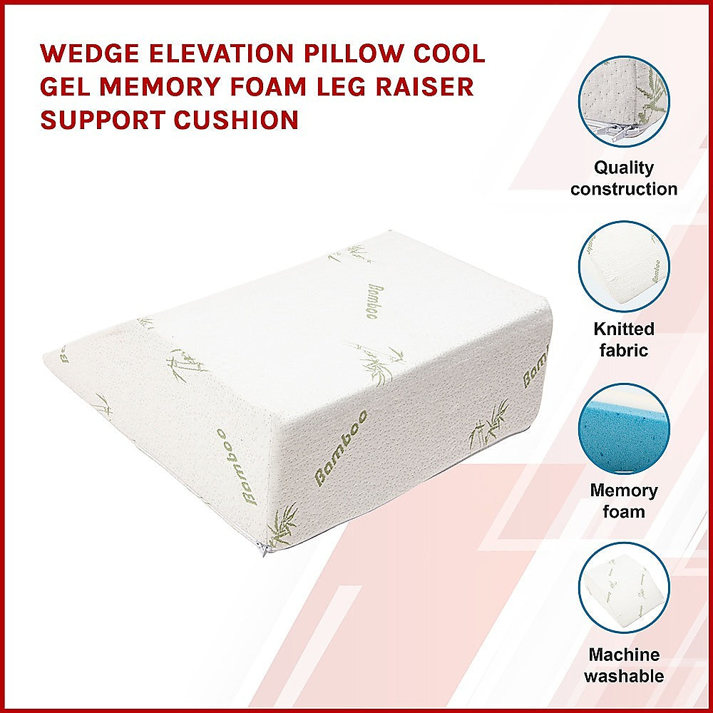 Cool Gel Memory Foam Wedge Pillow with Bamboo Cover for Bed & Lounge Comfort