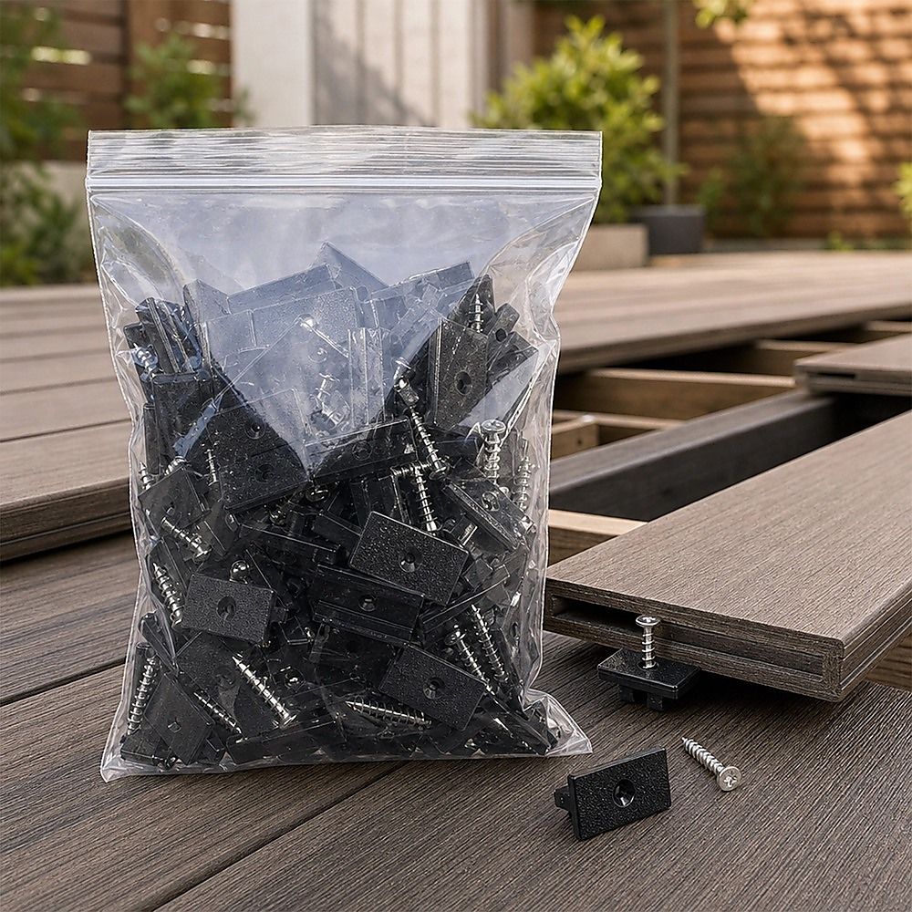 100 Composite Decking Hidden Fixing Fasteners Plastic T Clips & Screws