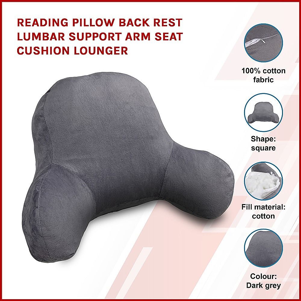 52cm Reading Pillow Back Rest with Arm Support Cushion – Dark Grey