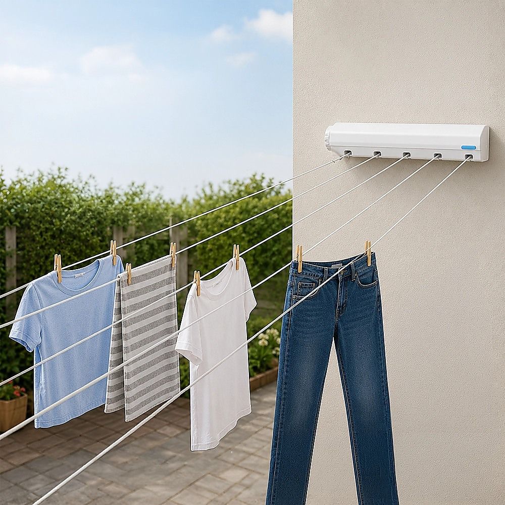 Retracting Clothesline 5 Line 18m Hanging Clothes Space Hanger