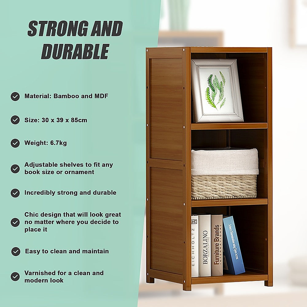 Bamboo Adjustable 3-Shelf Bookcase – Display Storage Rack Stand - V63-838201