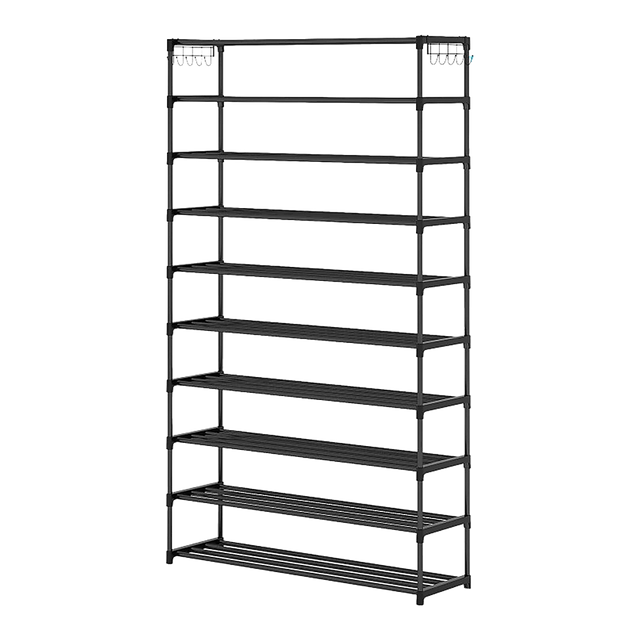 10-Tier Metal Shoe Rack Black – Large 50-Pair Shoe Storage Organiser Shelf
