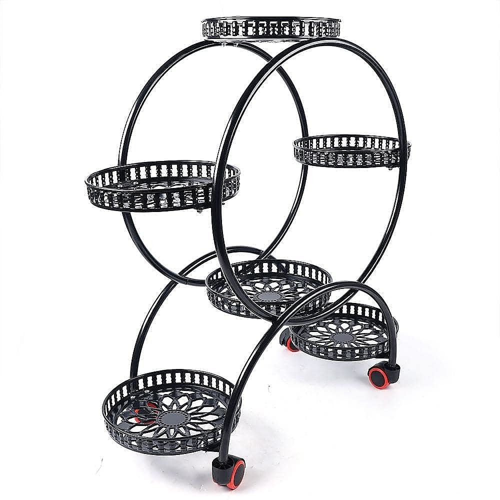 6 Pot Plant Stand with Wheels 4 Tier Rolling Plant Shelf Flower Dis - V63-840601