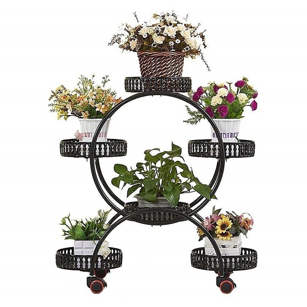 6 Pot Plant Stand with Wheels 4 Tier Rolling Plant Shelf Flower Dis - V63-840601