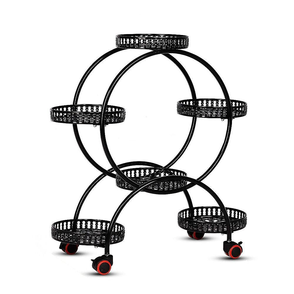 6 Pot Plant Stand with Wheels 4 Tier Rolling Plant Shelf Flower Dis - V63-840601