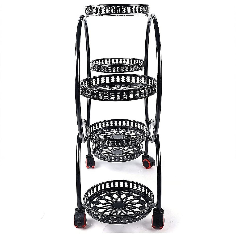 6 Pot Plant Stand with Wheels 4 Tier Rolling Plant Shelf Flower Dis - V63-840601