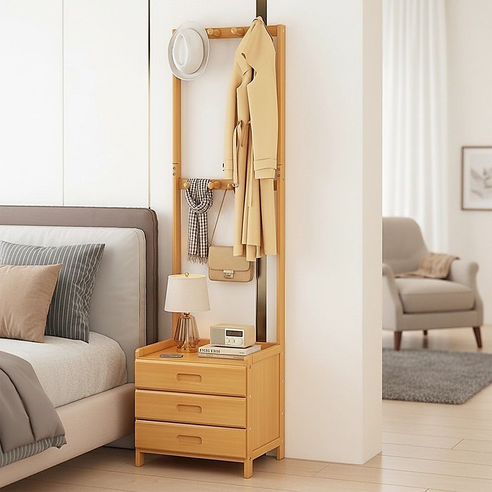 Wooden Hall Stand Floor Coat Rack with Drawer Modern Minimalist Style