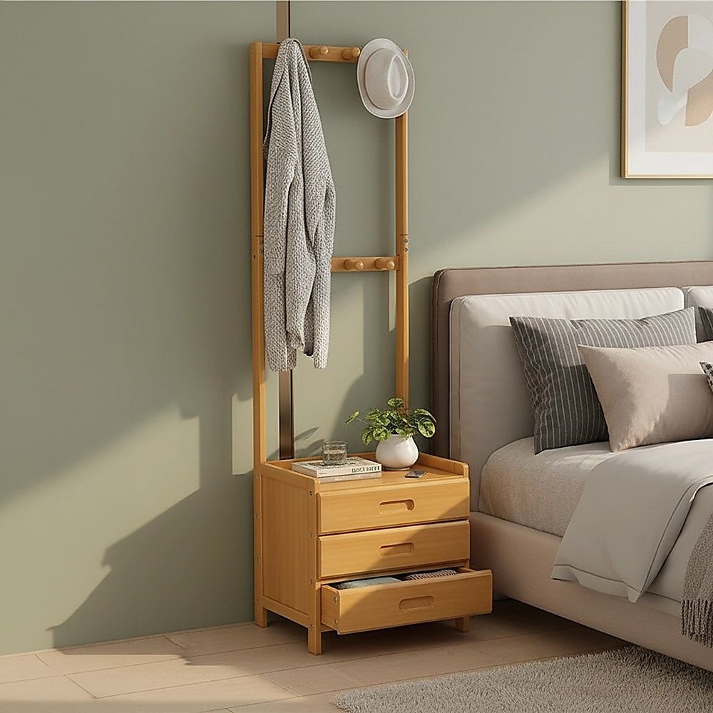 Wooden Hall Stand Floor Coat Rack with Drawer Modern Minimalist Style