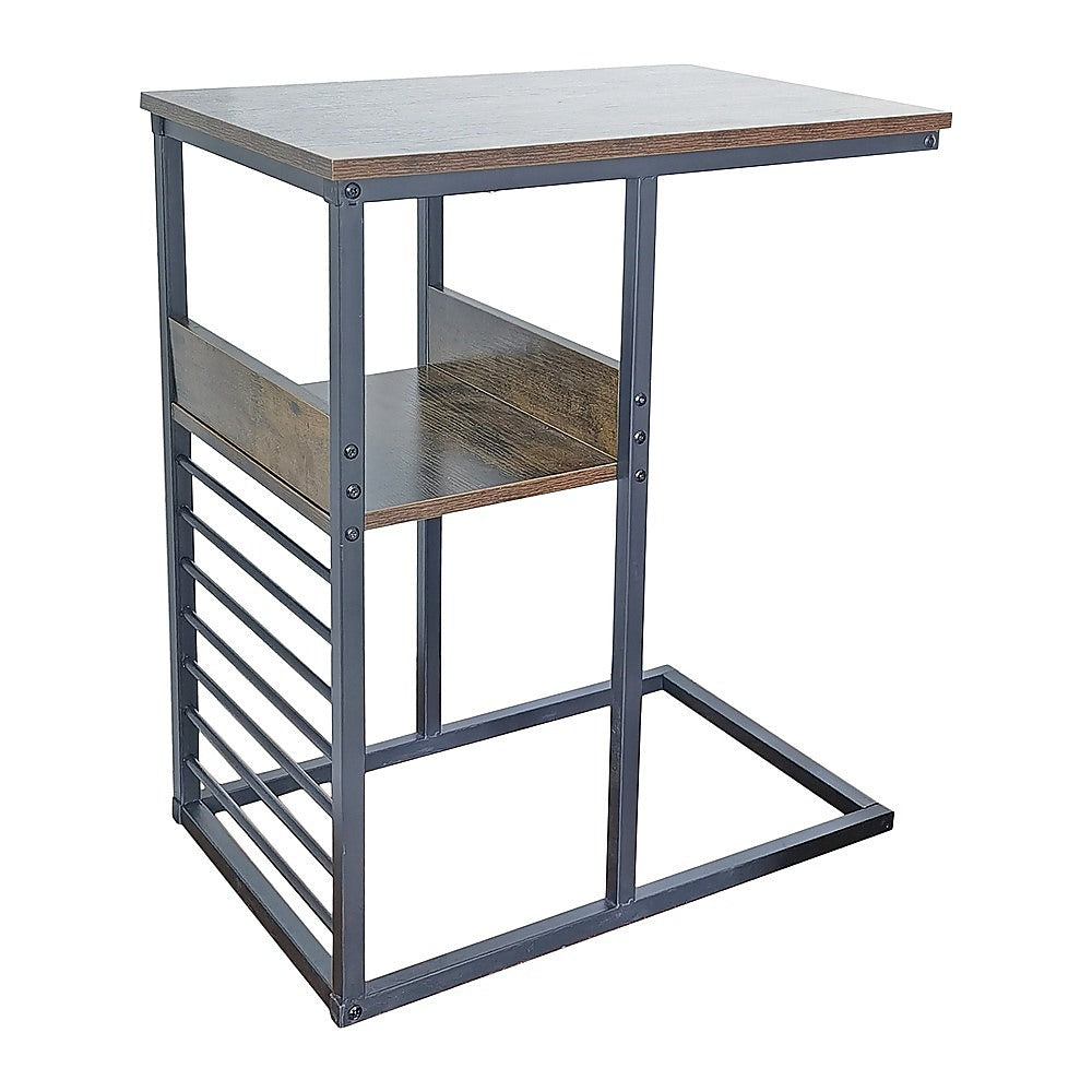 Industrial C Shaped Sofa Side Table with Wooden Shelf Couch Laptop - V63-840931