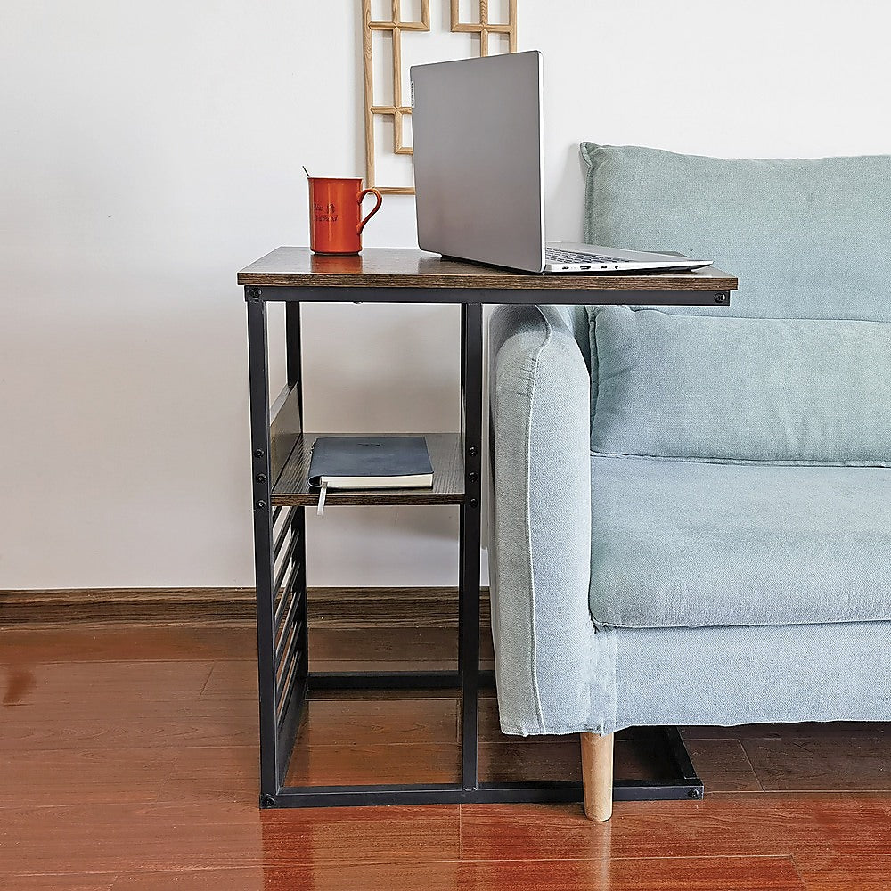 Industrial C Shaped Sofa Side Table with Wooden Shelf Couch Laptop - V63-840931