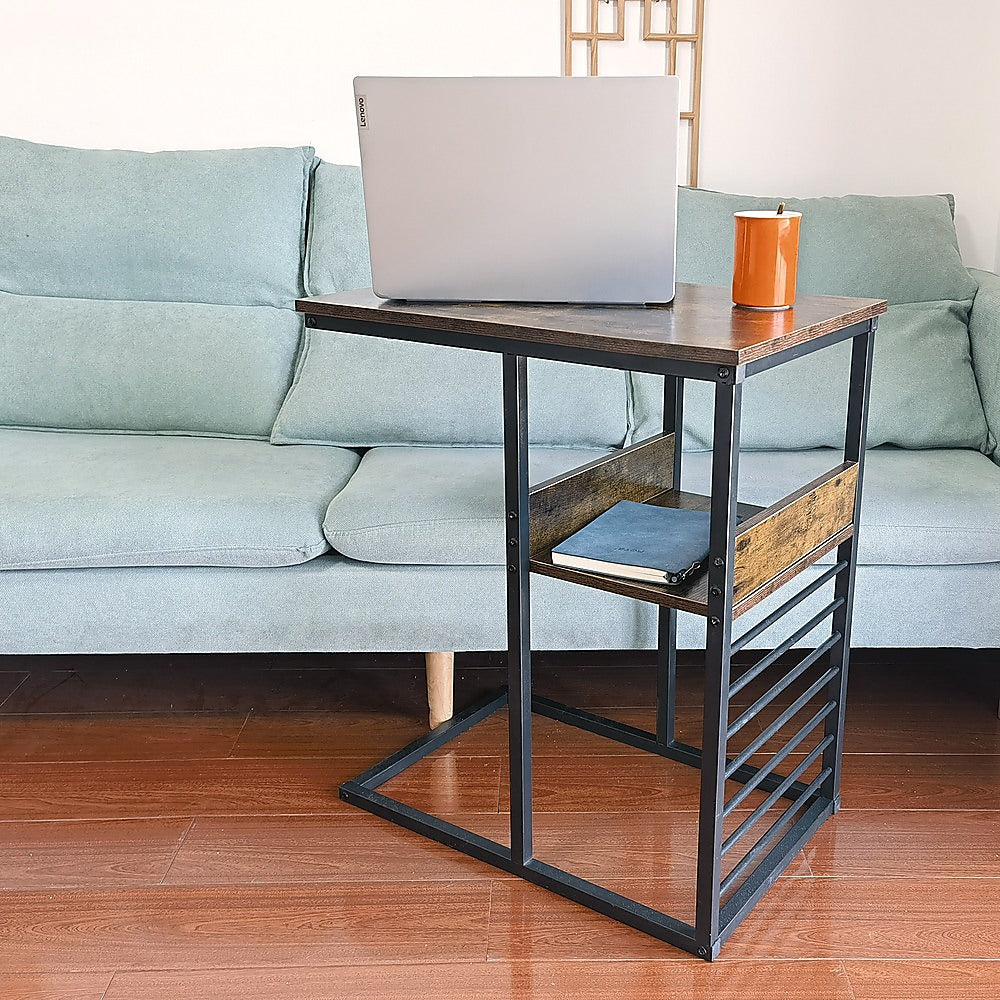 Industrial C Shaped Sofa Side Table with Wooden Shelf Couch Laptop - V63-840931