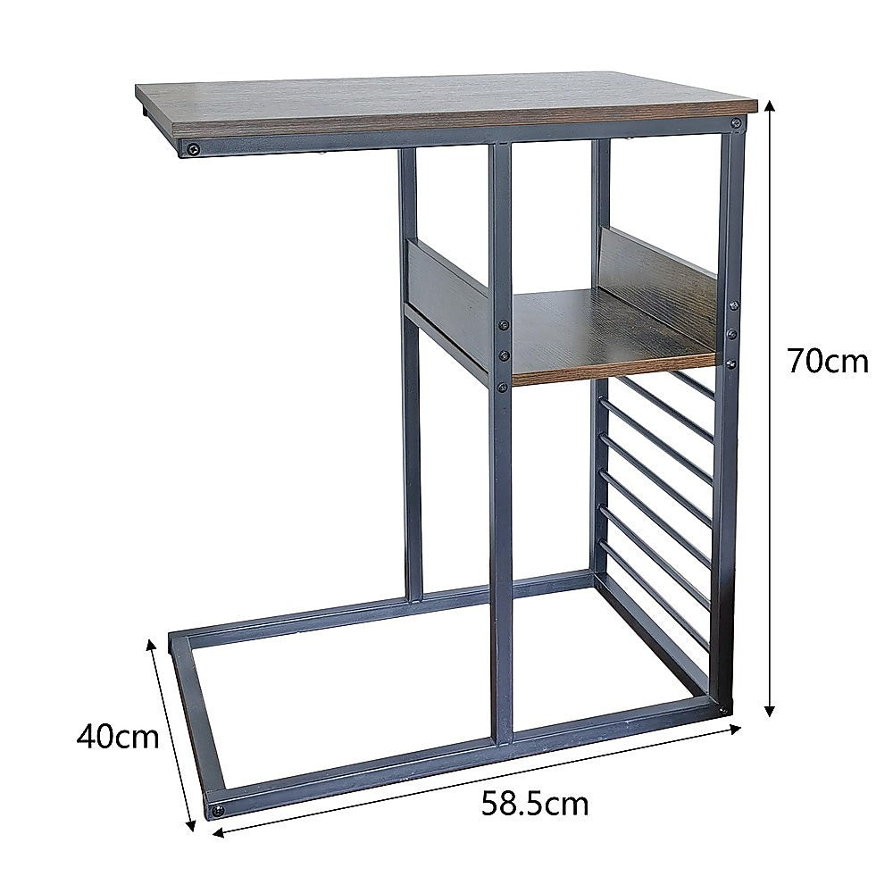Industrial C Shaped Sofa Side Table with Wooden Shelf Couch Laptop - V63-840931