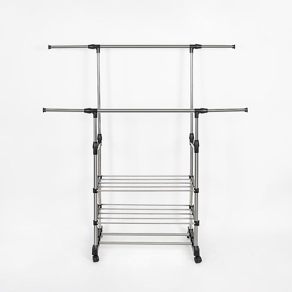 Heavy Duty Commercial Garment Rack Double Bar Rolling Collapsible Clothing Shelf