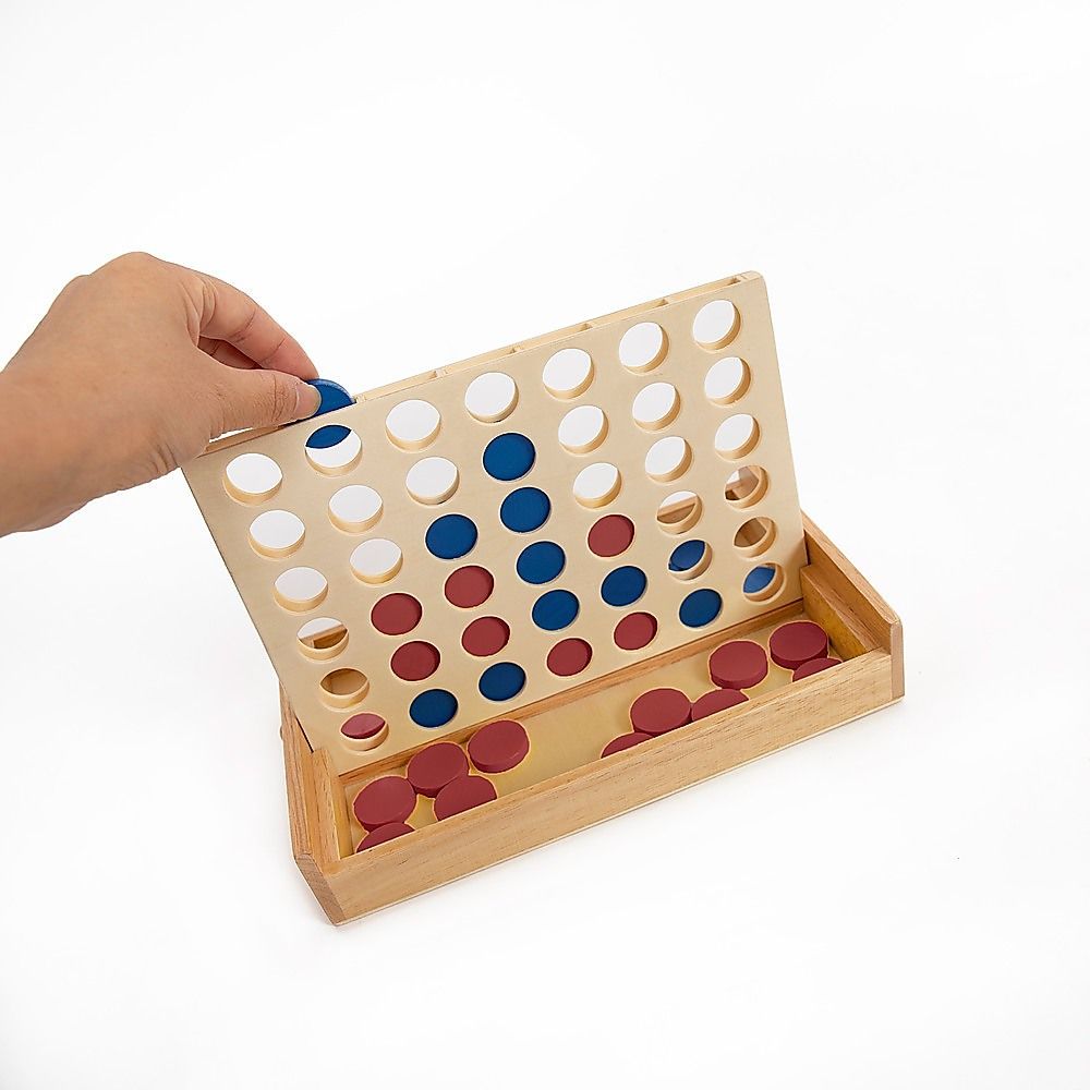 Wooden 4 in a Row Game Classic Family Board Game Educational Toy for Kids & Children