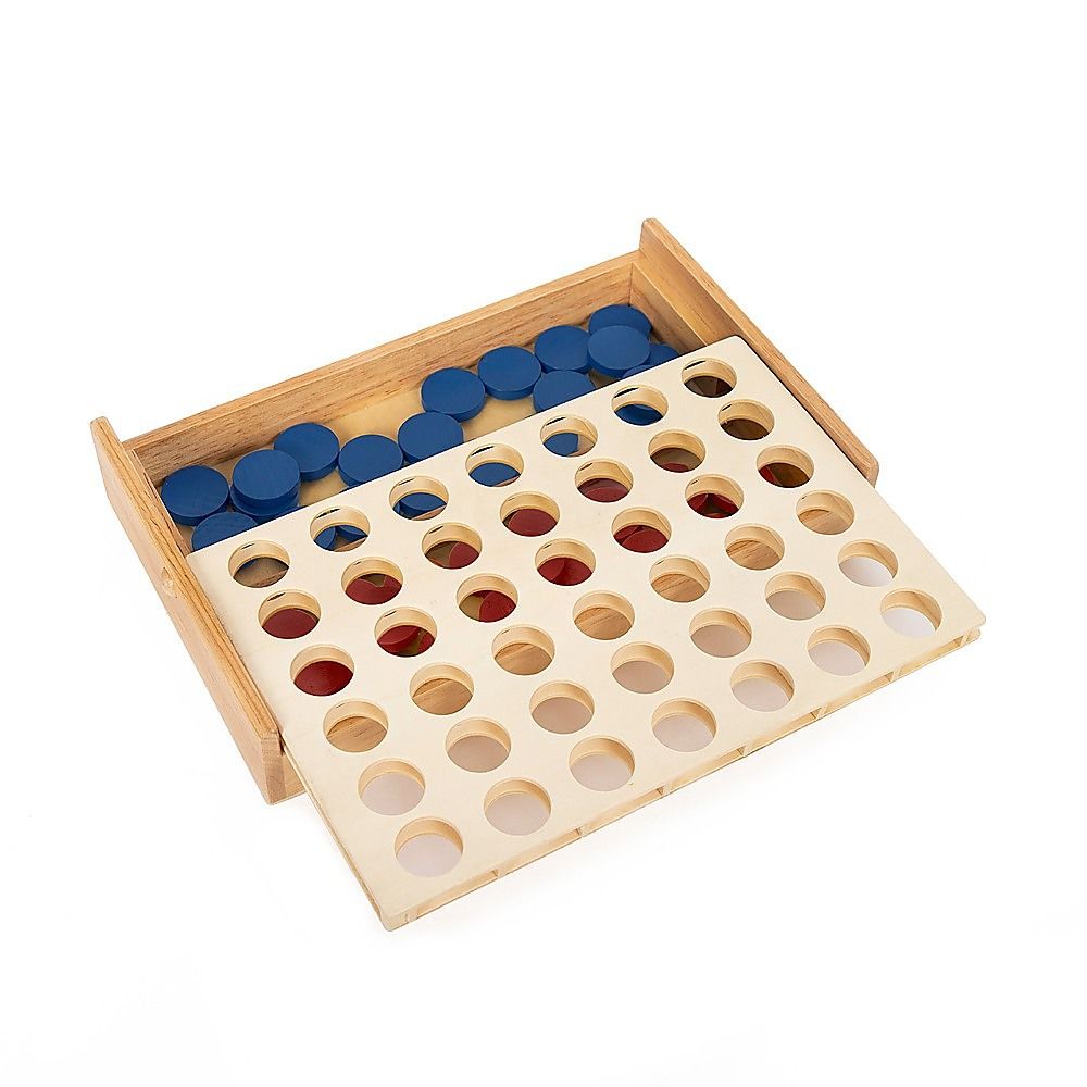 Wooden 4 in a Row Game Classic Family Board Game Educational Toy for Kids & Children
