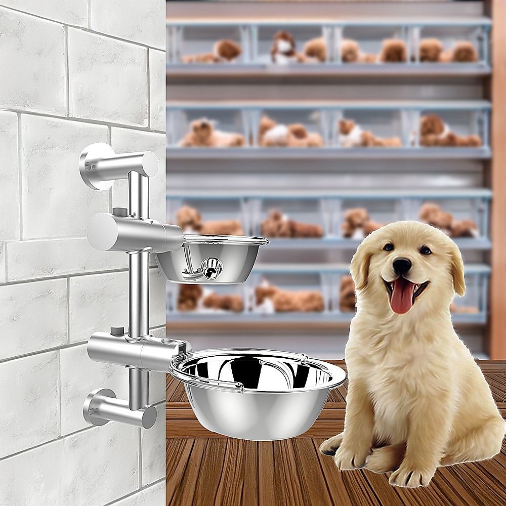 Wall Mounted Dog Bowl Adjustable Height Pet Feeder For Easy Feeding