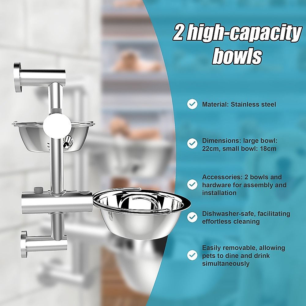 Wall Mounted Dog Bowl Adjustable Height Pet Feeder For Easy Feeding