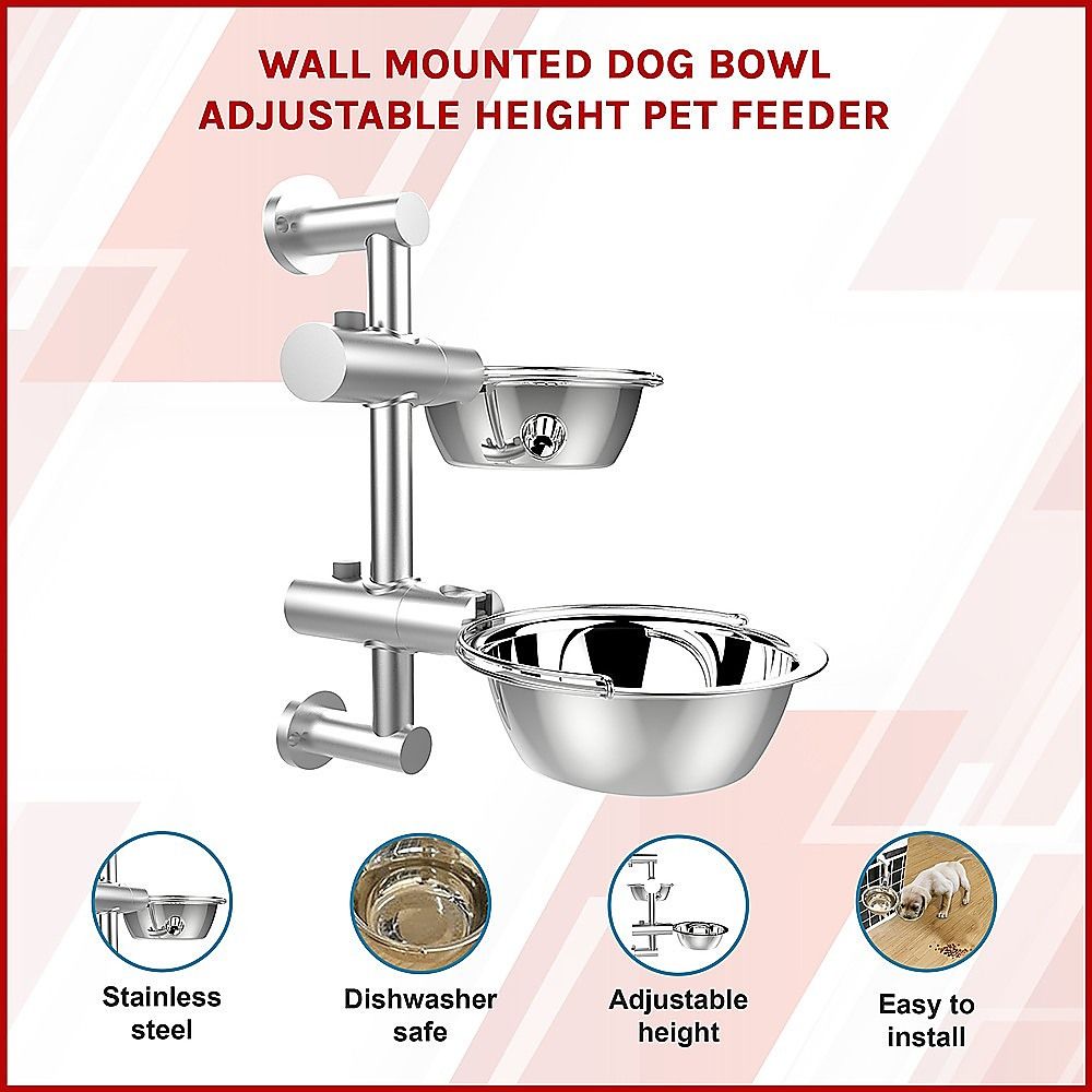 Wall Mounted Dog Bowl Adjustable Height Pet Feeder For Easy Feeding