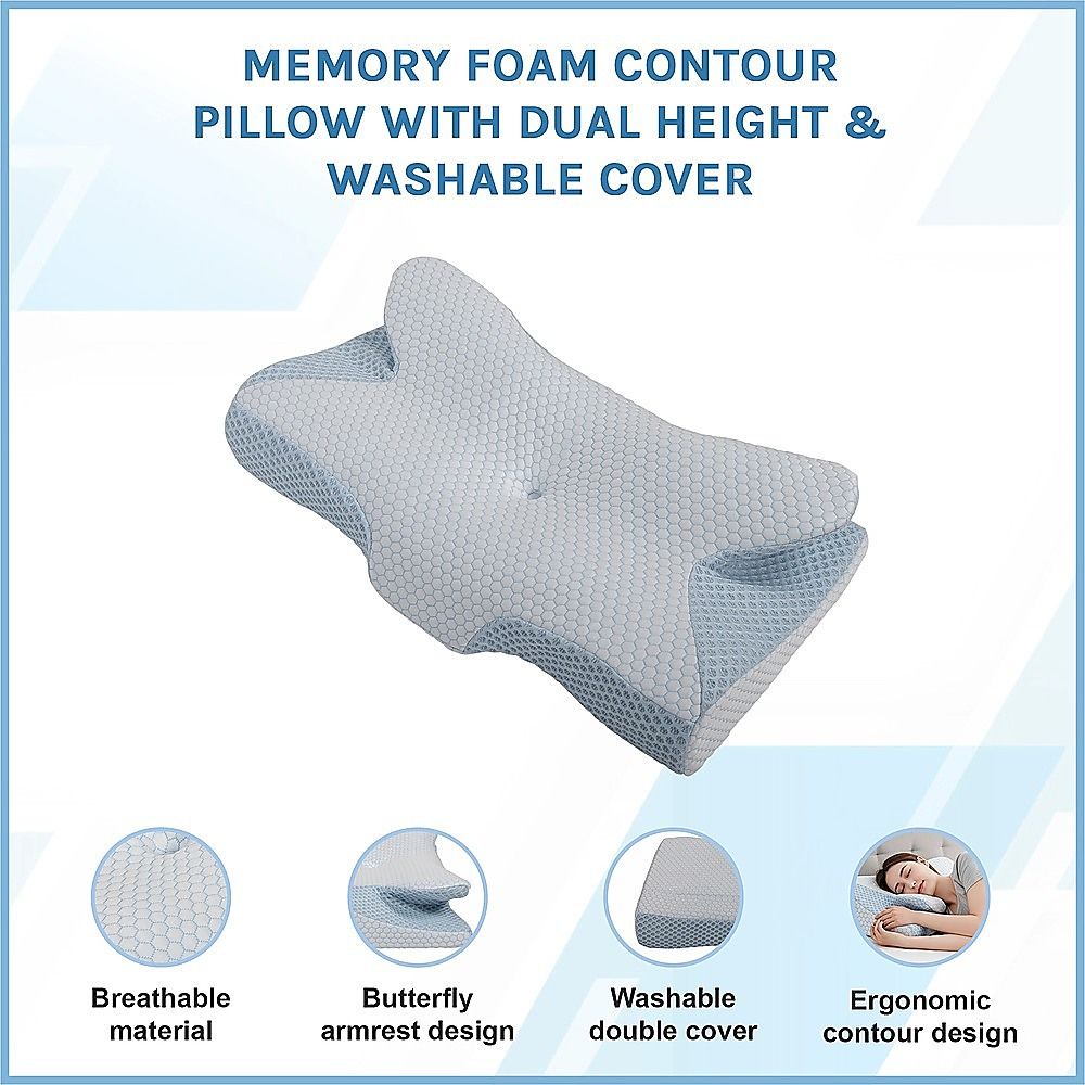 Memory Foam Contour Pillow with Dual Height Design & Washable Cover