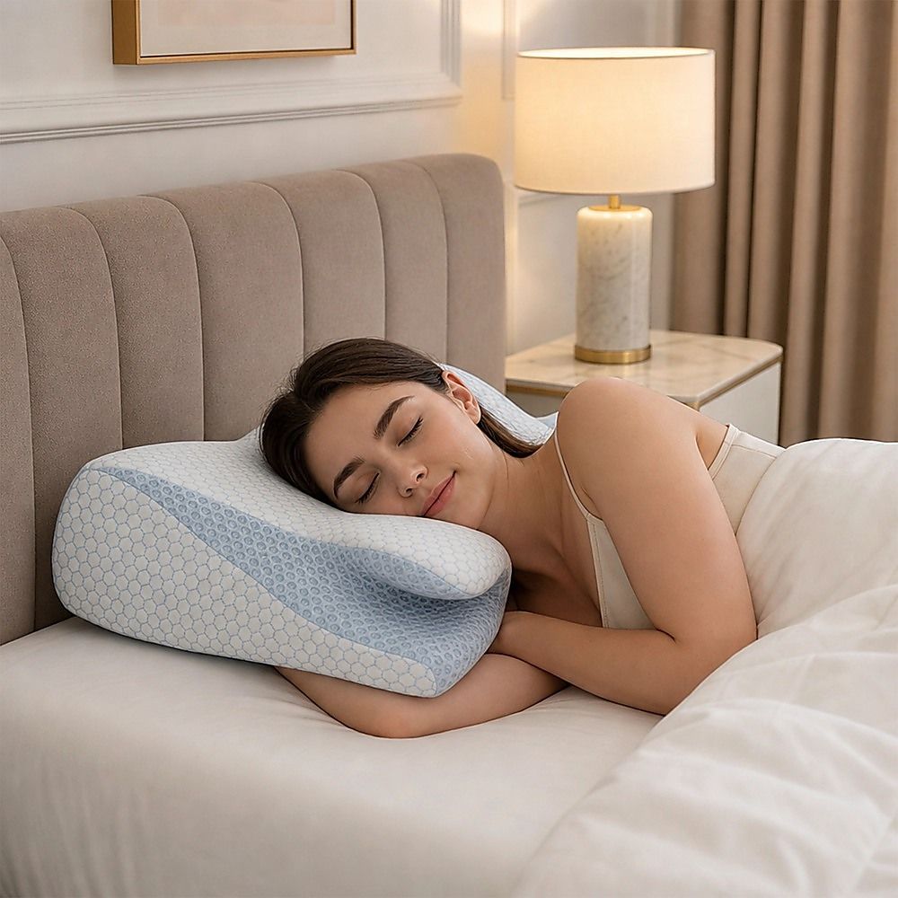 Memory Foam Contour Pillow with Dual Height Design & Washable Cover