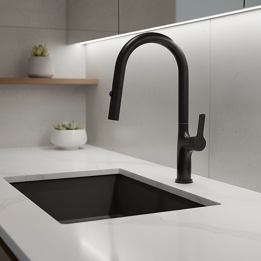 Kitchen Laundry Bathroom Basin Sink Pull Out Mixer Tap Faucet in Black