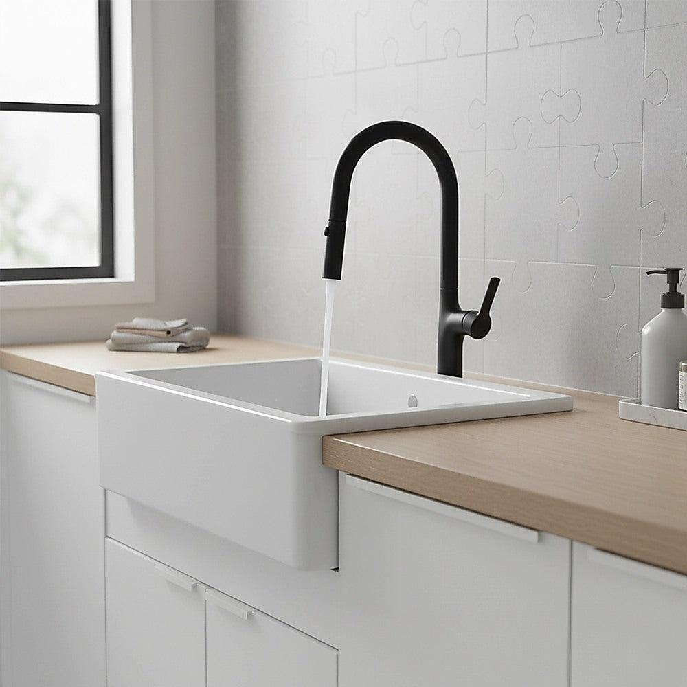 Kitchen Laundry Bathroom Basin Sink Pull Out Mixer Tap Faucet in Black