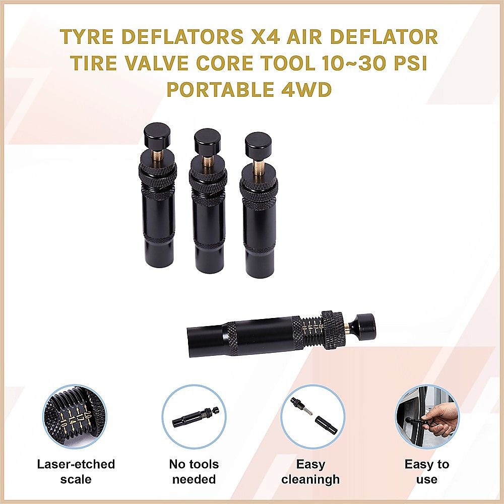 Tyre Deflators x4 Air Deflator Tire Valve Core Tool 10~30 PSI Portable 4WD