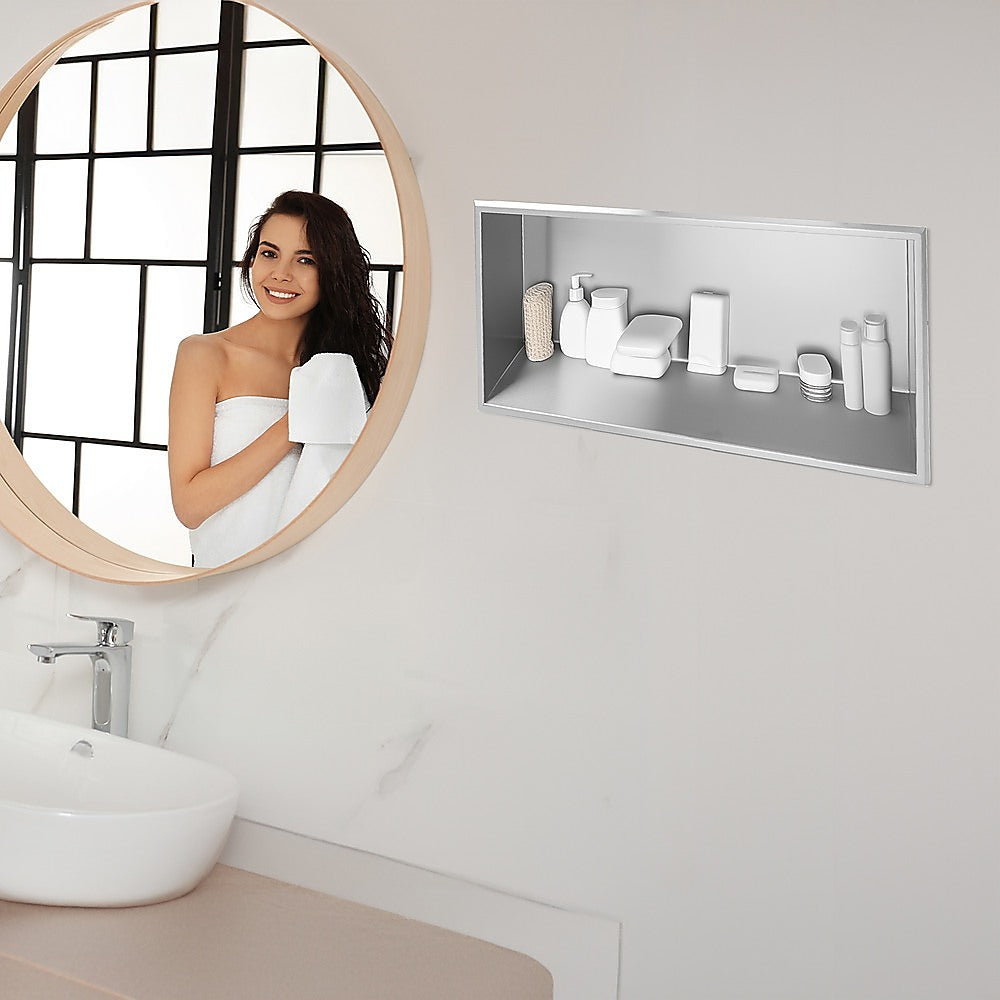 641 x 336 x 101mm Shower Niche Single Shelf Organizer No Tile - V63-900701