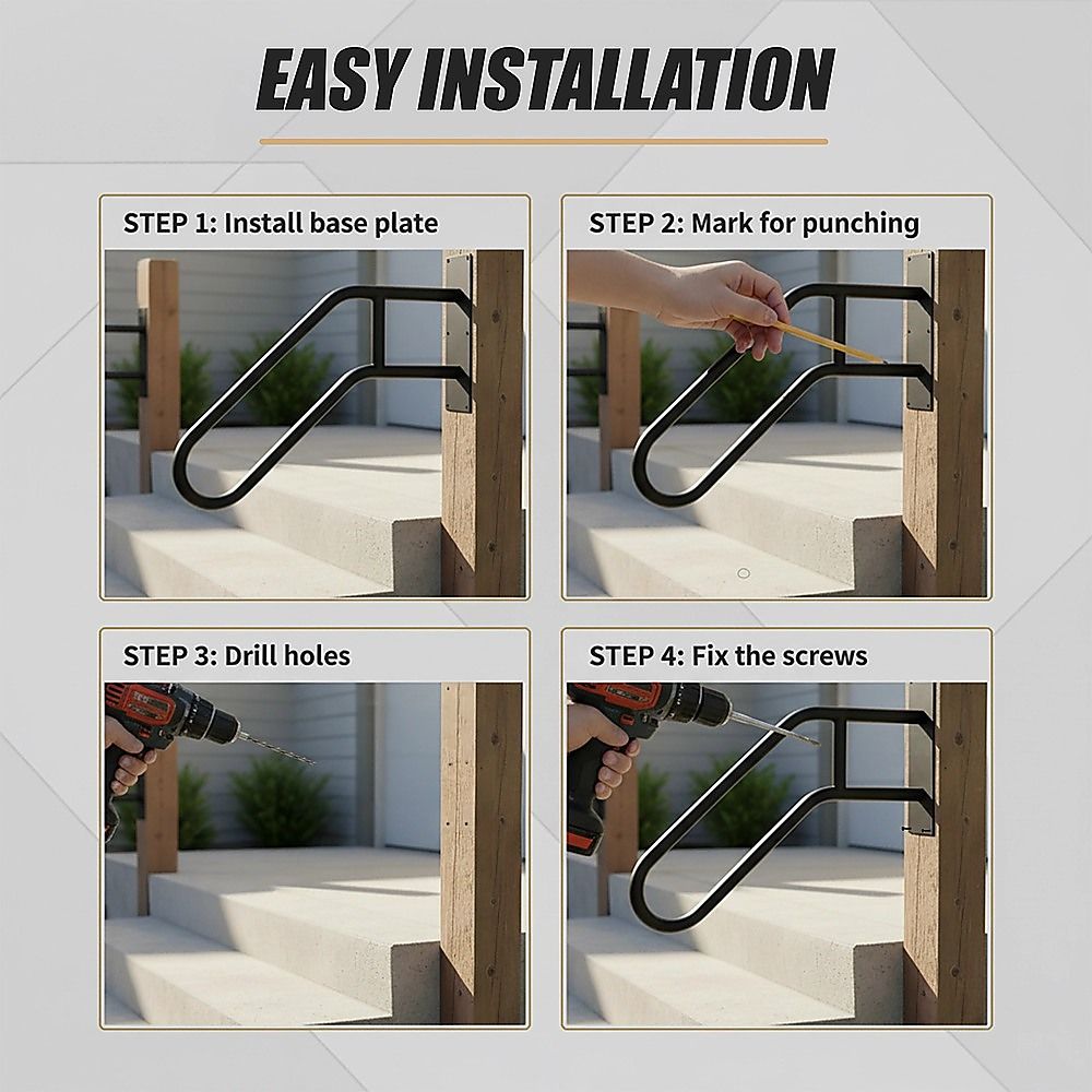 Metal Handrail For Outdoor Indoor Steps Stair Railing Safety Support Rail