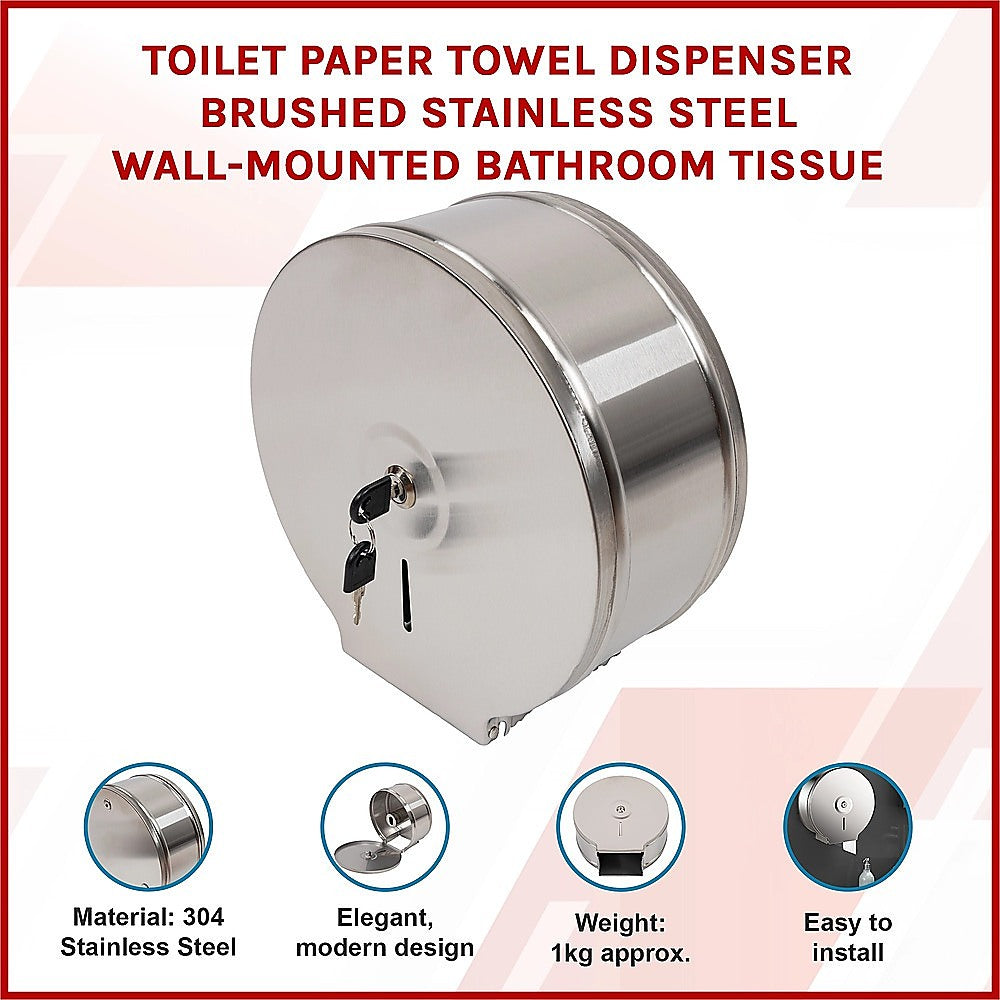 Brushed Stainless Steel Wall Mounted Toilet Paper Towel Dispenser