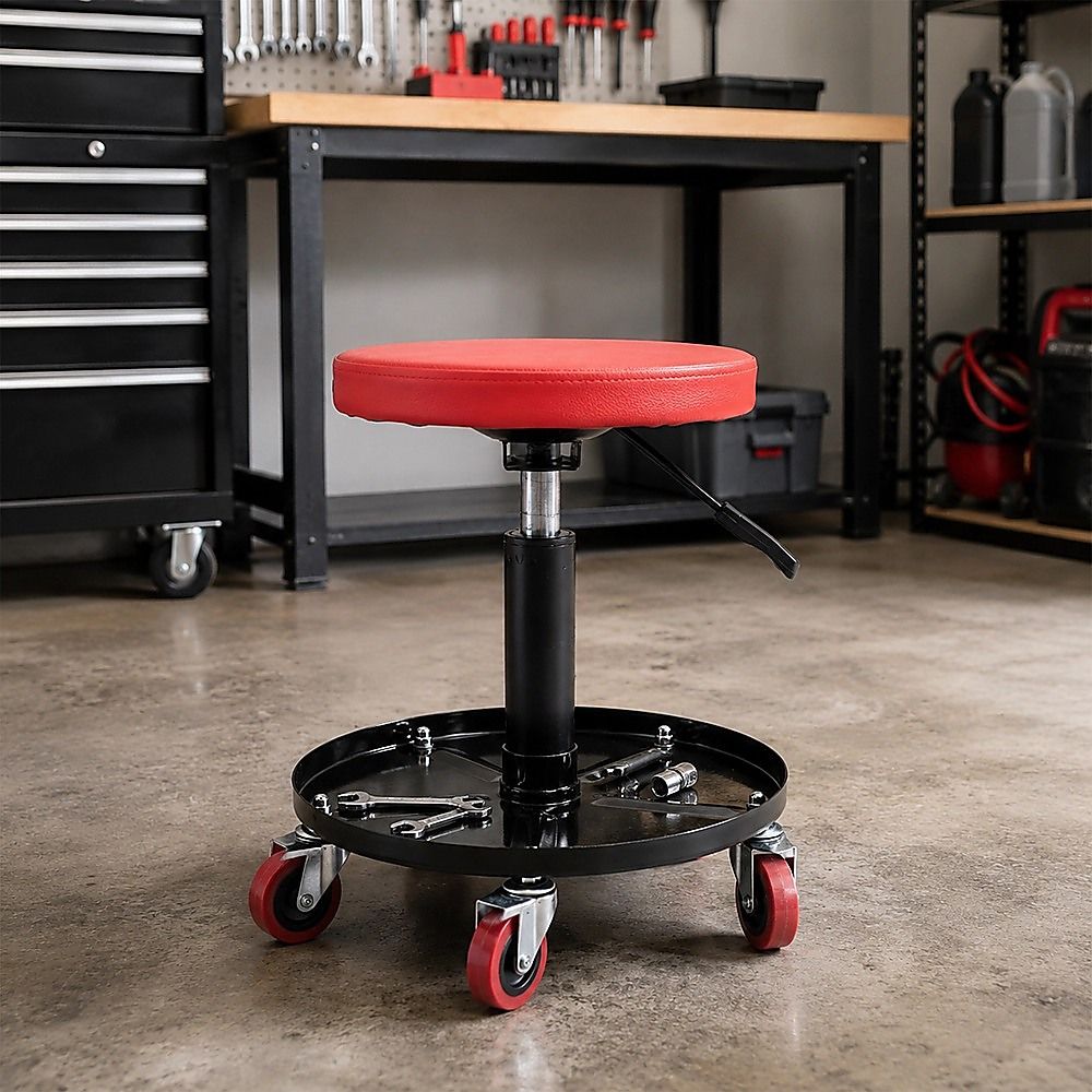 Rolling Shop Stool Mechanics Garage Stool Adjustable Work Seat Creeper