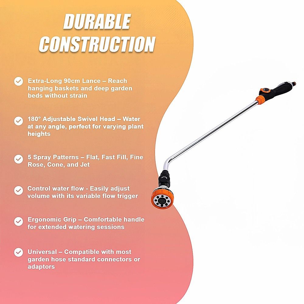 Garden Hose Lance Spray Long Reach 90cm Multi-Gun Hanging