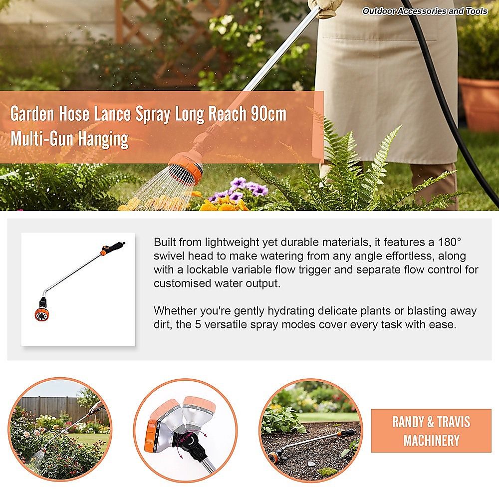 Garden Hose Lance Spray Long Reach 90cm Multi-Gun Hanging