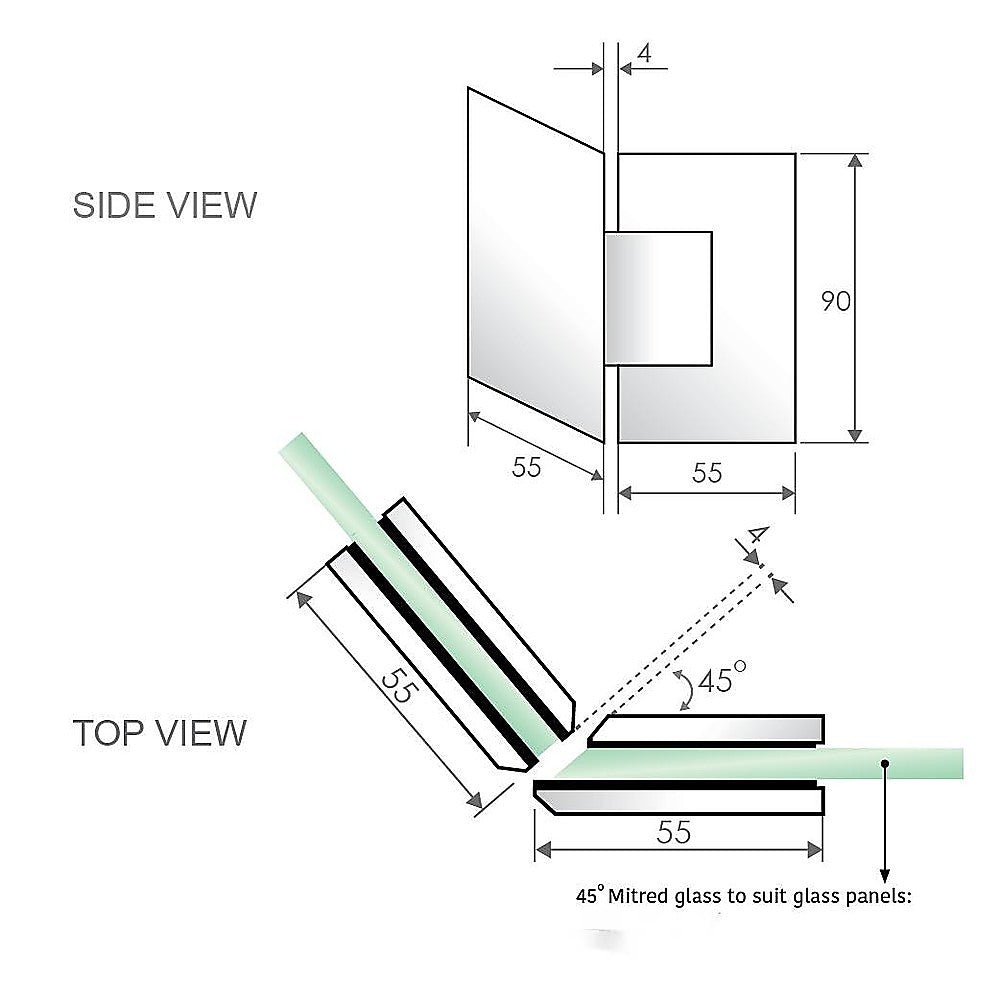 135 Degree Glass to Glass Stainless steel Square Shower Hinge in Gunmetal