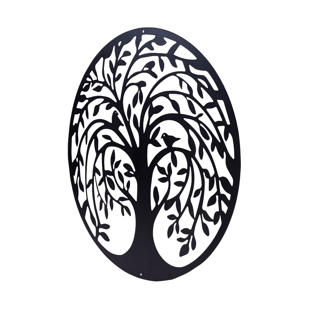 60cm Tree Of Life And Birds Round Metal Wall Garden Art Sculpture For Outdoor Decor
