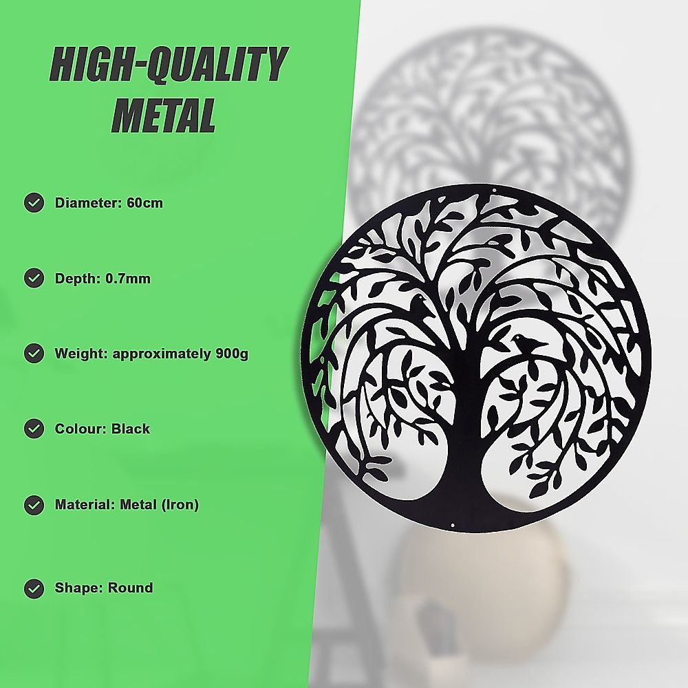 60cm Tree Of Life And Birds Round Metal Wall Garden Art Sculpture For Outdoor Decor
