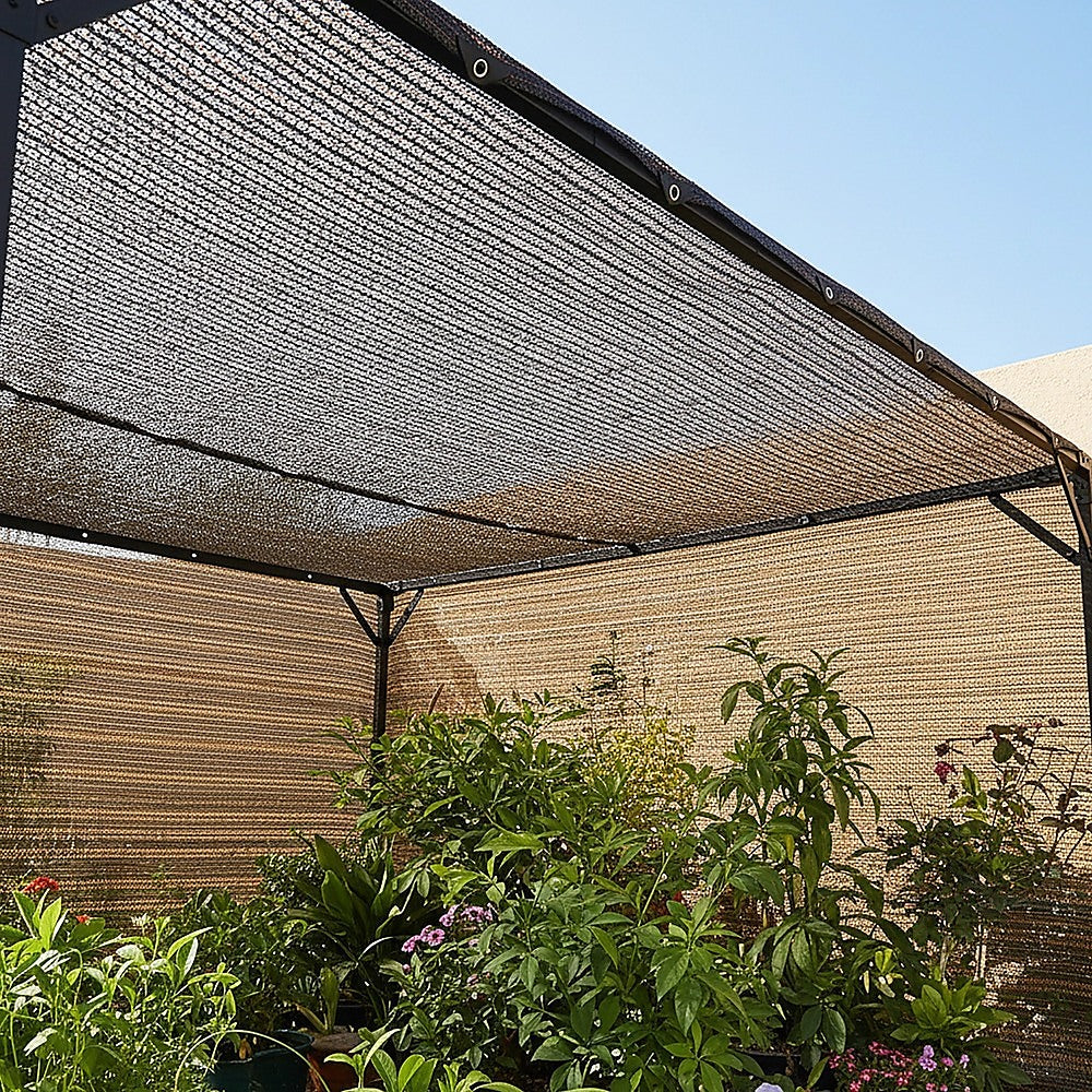 15m x 2m Fence Windscreen Privacy Screen Shade Cover Coffee Fabric Mesh Garden