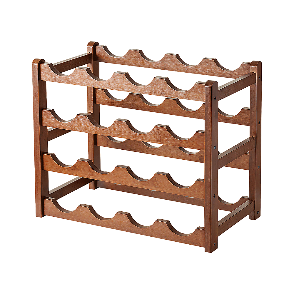 Bamboo Wine Rack Free Standing 15 Bottles with 6 Glasses Holder Storage in Brown