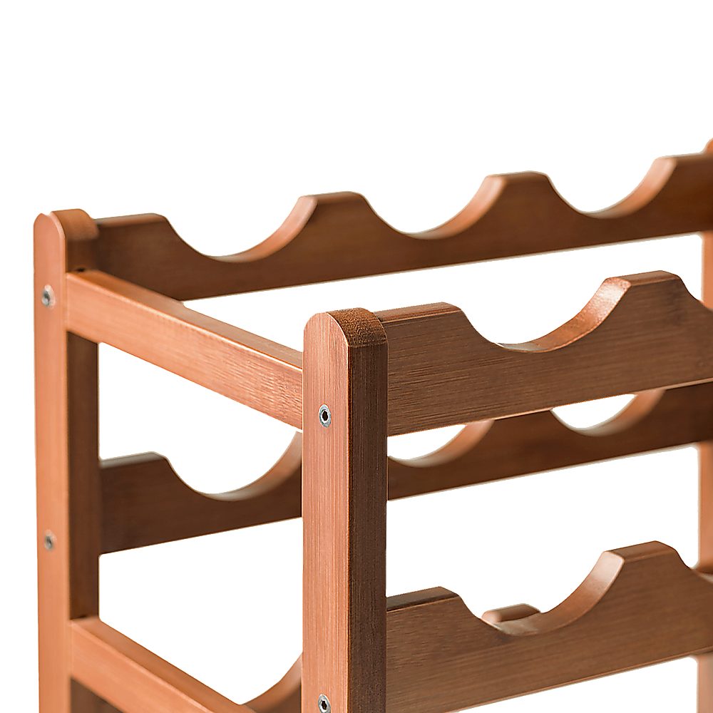 Bamboo Wine Rack Free Standing 15 Bottles with 6 Glasses Holder Storage in Brown