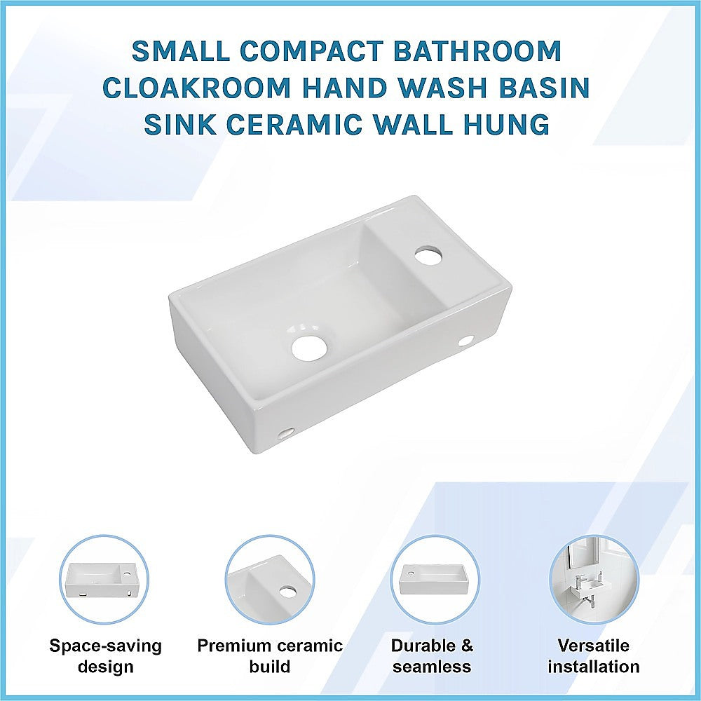 Small Compact Bathroom Cloakroom Hand Wash Basin Sink Ceramic Wall Hung