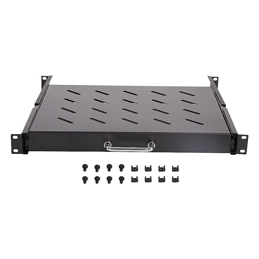 Sliding Rack Server Shelf 1U 19" 4 Post Mount – Adjustable 15" to 22" Rack Tray