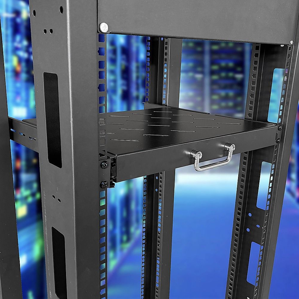 Sliding Rack Server Shelf 1U 19" 4 Post Mount – Adjustable 15" to 22" Rack Tray