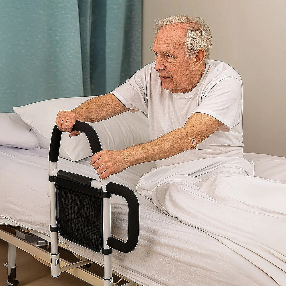 Adjustable Bed Rail – Bedside Handle with Storage Pocket & Safety Strap